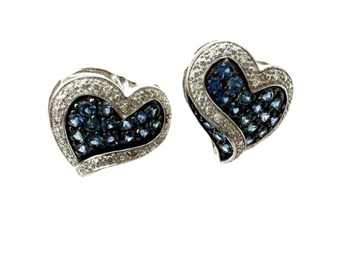 1.80 Carat Blue Sapphire and Diamond Heart Earrings White Gold