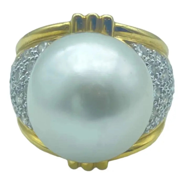 18k Yellow Gold South Sea Pearl Diamond 1.00 Carat Ring