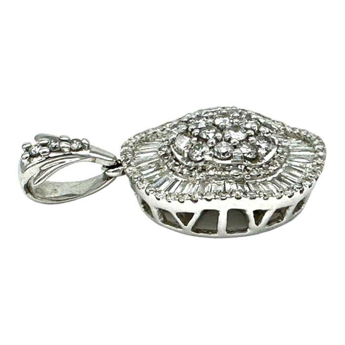 14Kt White Gold Diamond Pendant 3.00 Cts Baguettes and Rounds