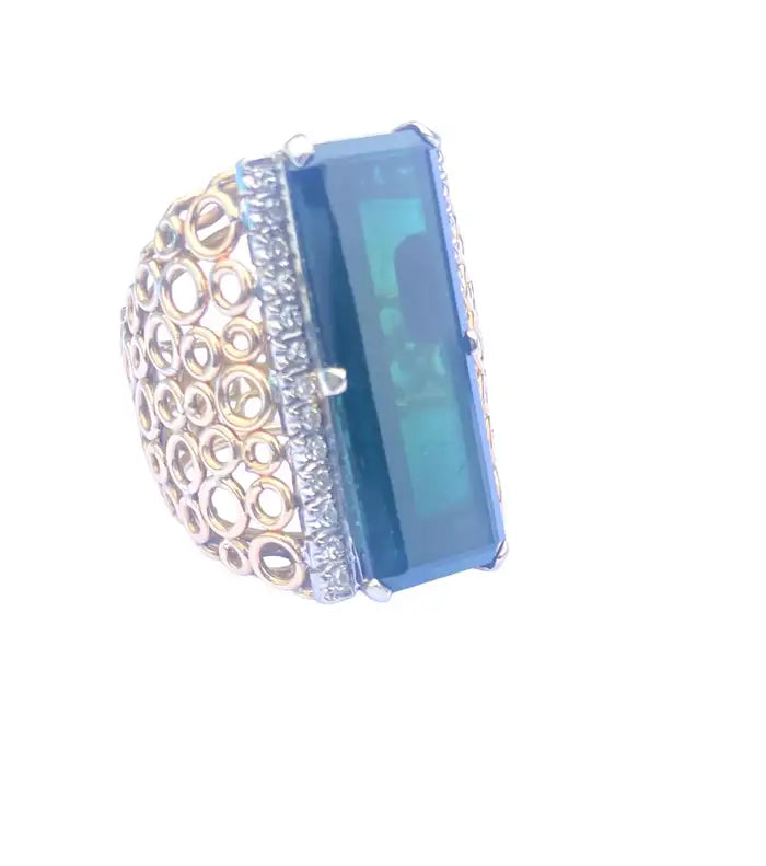 15 Carat Tourmaline & Diamond Bubble Custom Ring 14Karat