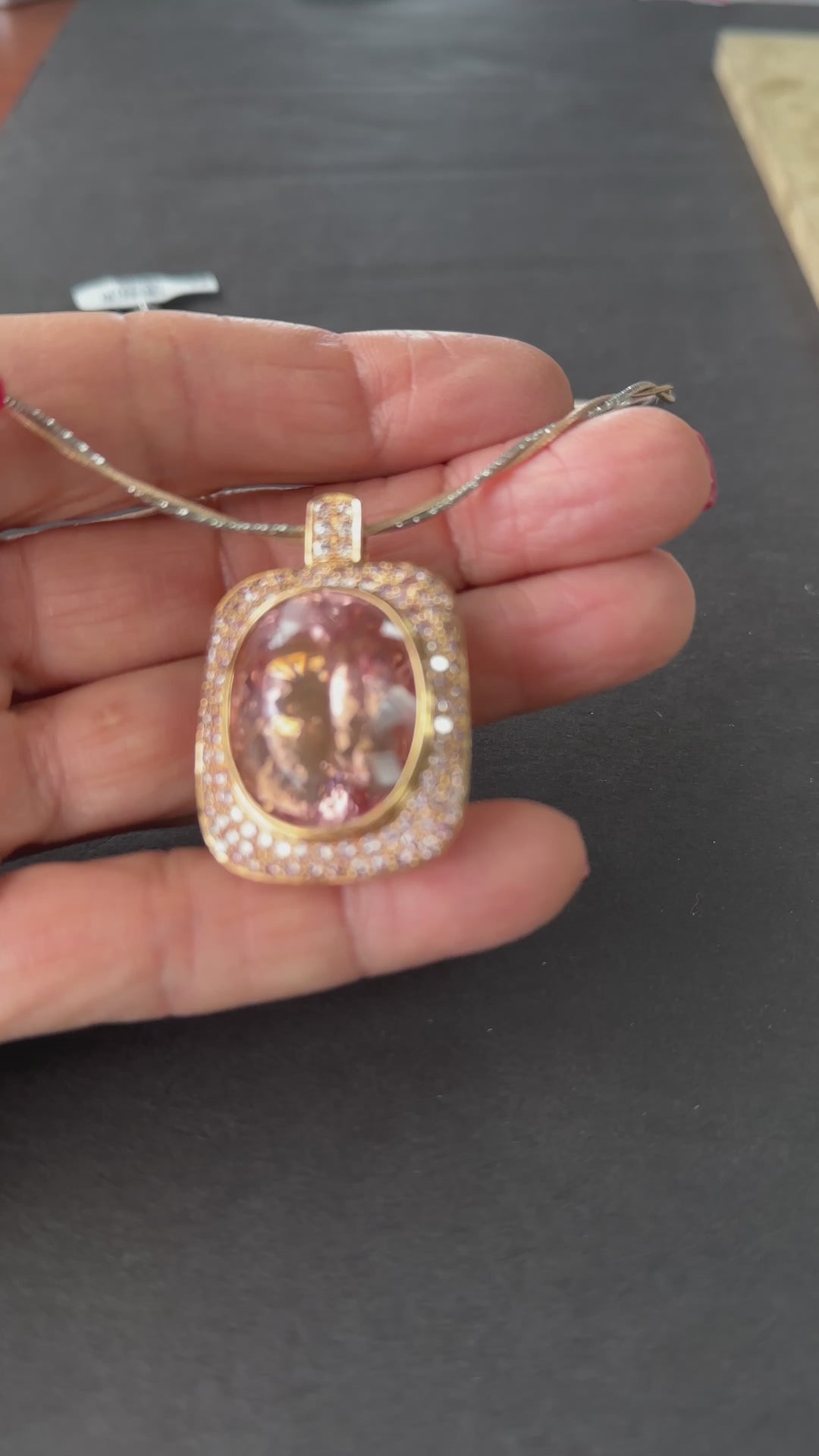 18Kt Rose gold 44.37ct Morganite and 4 ct Diamond Halo Necklace