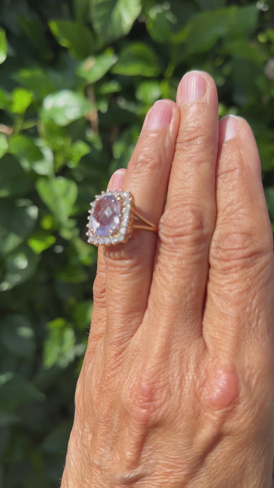 Halo Pink Kunzite and Diamond 11.15ct Ring