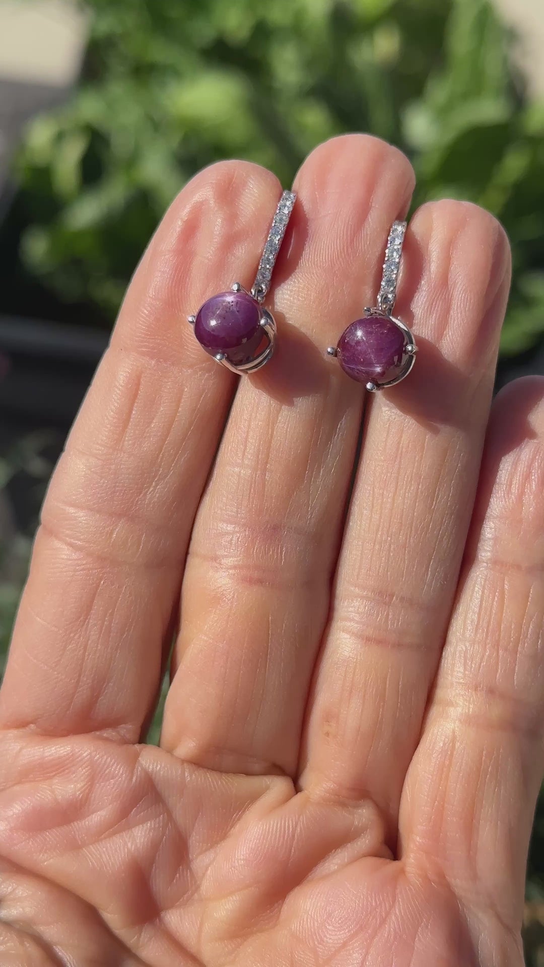 14kt 5cts Star Ruby, 1/3ct diamond hinge hoop earrings