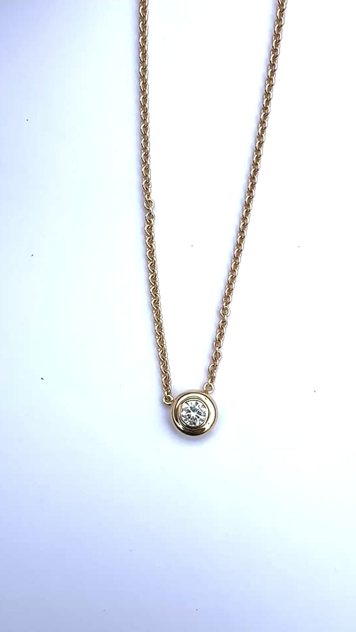 18Kt Yellow gold 1.00ct Round Brilliant Diamond Solitaire Bezel Pendant Necklace