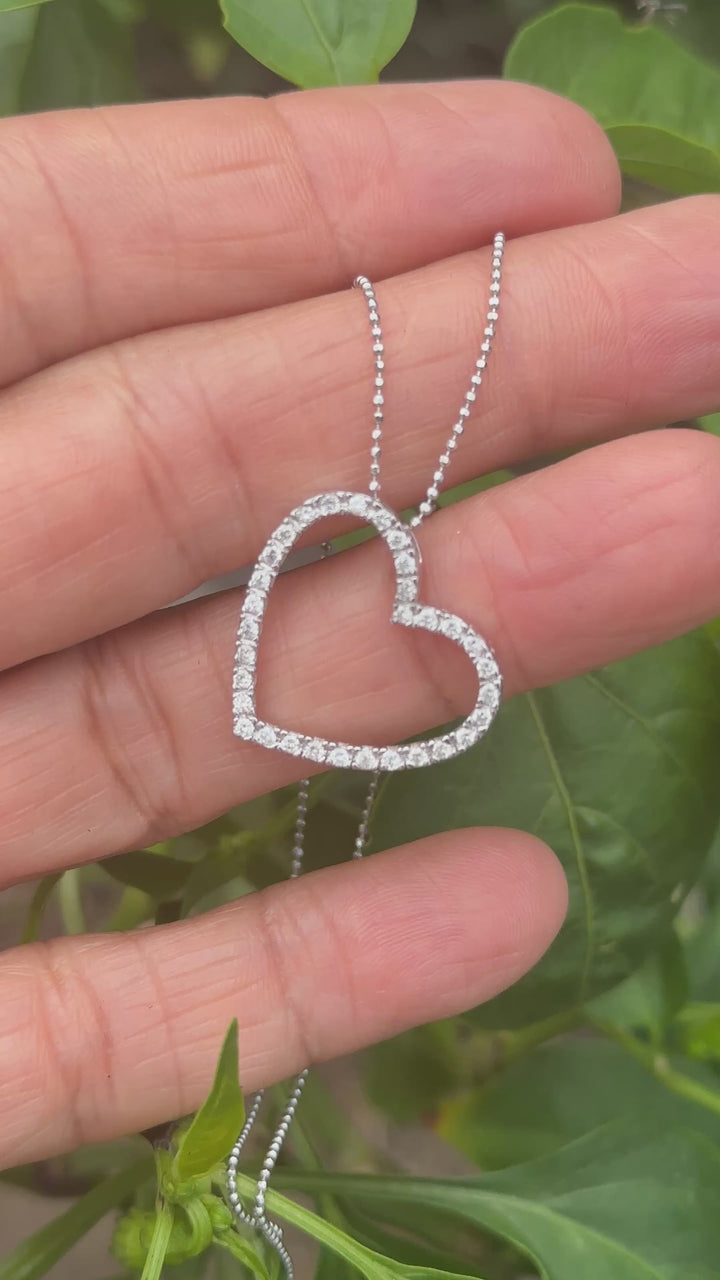 14kt Heart White Gold .50ct Diamond Pendant and Chain