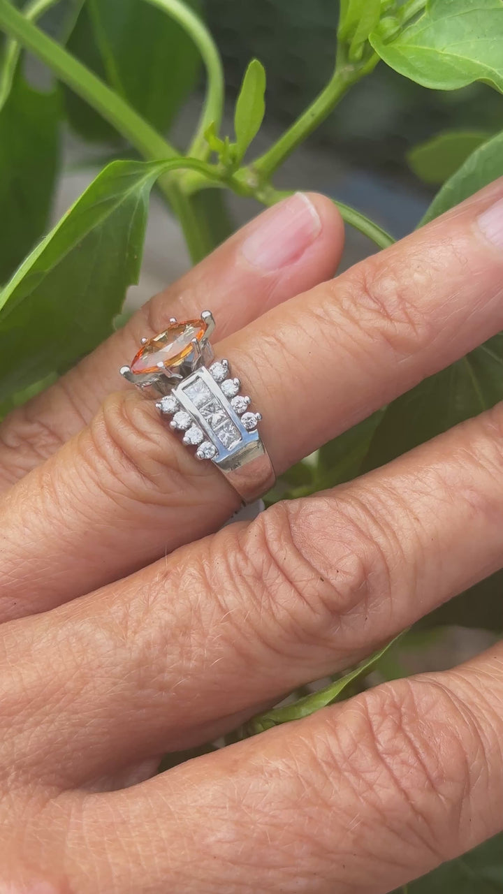 Orange Garnet and 1 ct Diamond Ring 14kt