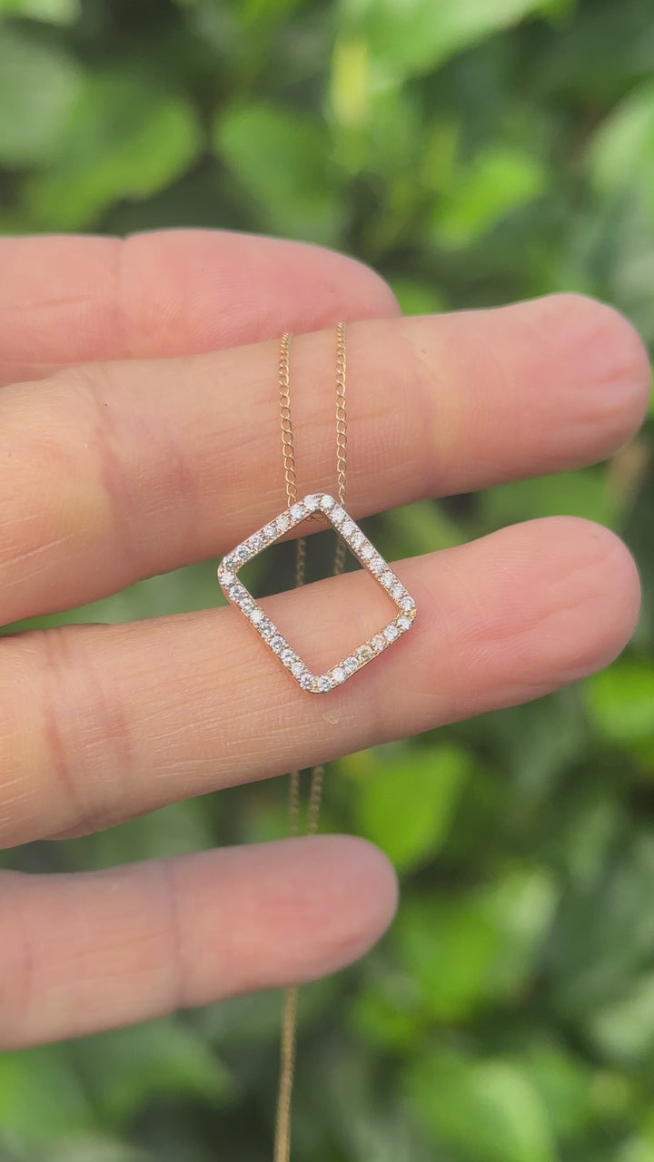 14Kt Yellow Gold .50 Carat Halo Modern Pendant & Chain VS Quality