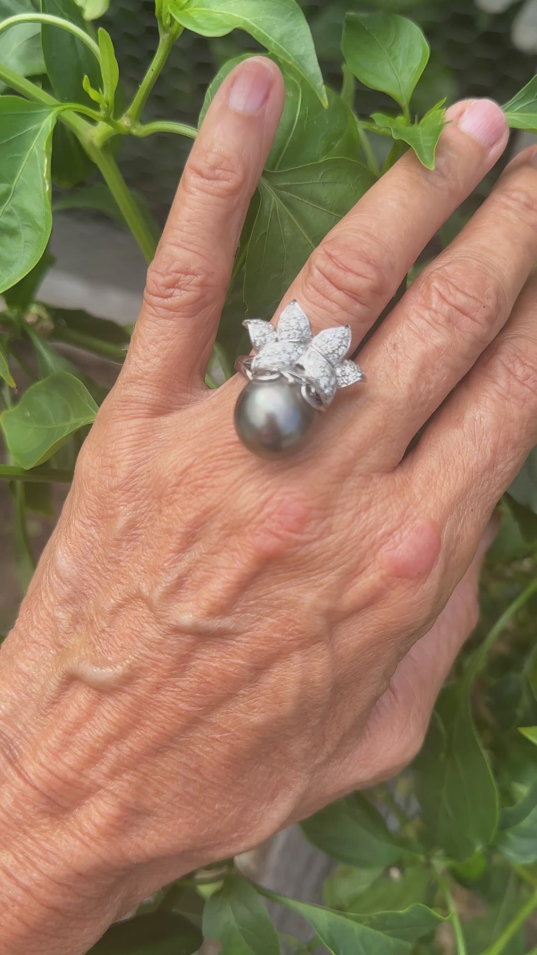 AAA Diamond and Tahitian 14mm Pearl Ring 1.50 ct