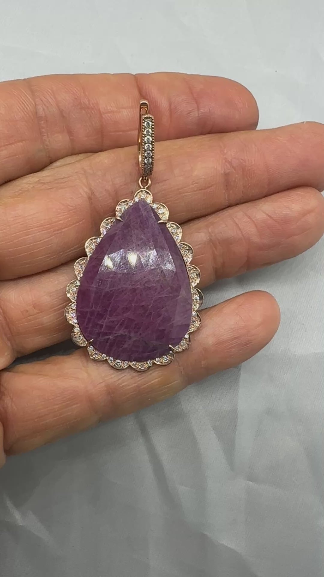 Pear-Shaped Natural Ruby & 0.80 CTW Diamond Scalloped Halo Pendant 14K Rose Gold