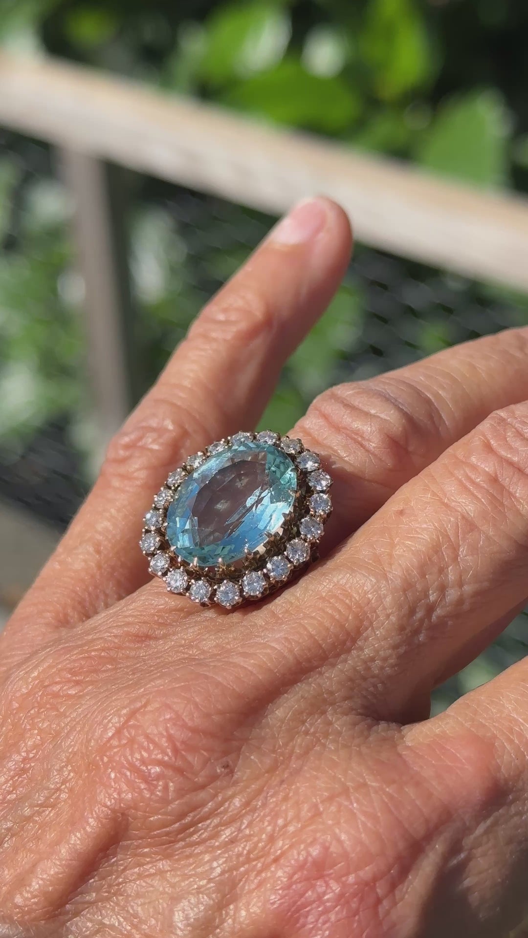 Mid-Century 10.90ct Aquamarine, 2.00ct Diamond Halo Vintage VS Ring