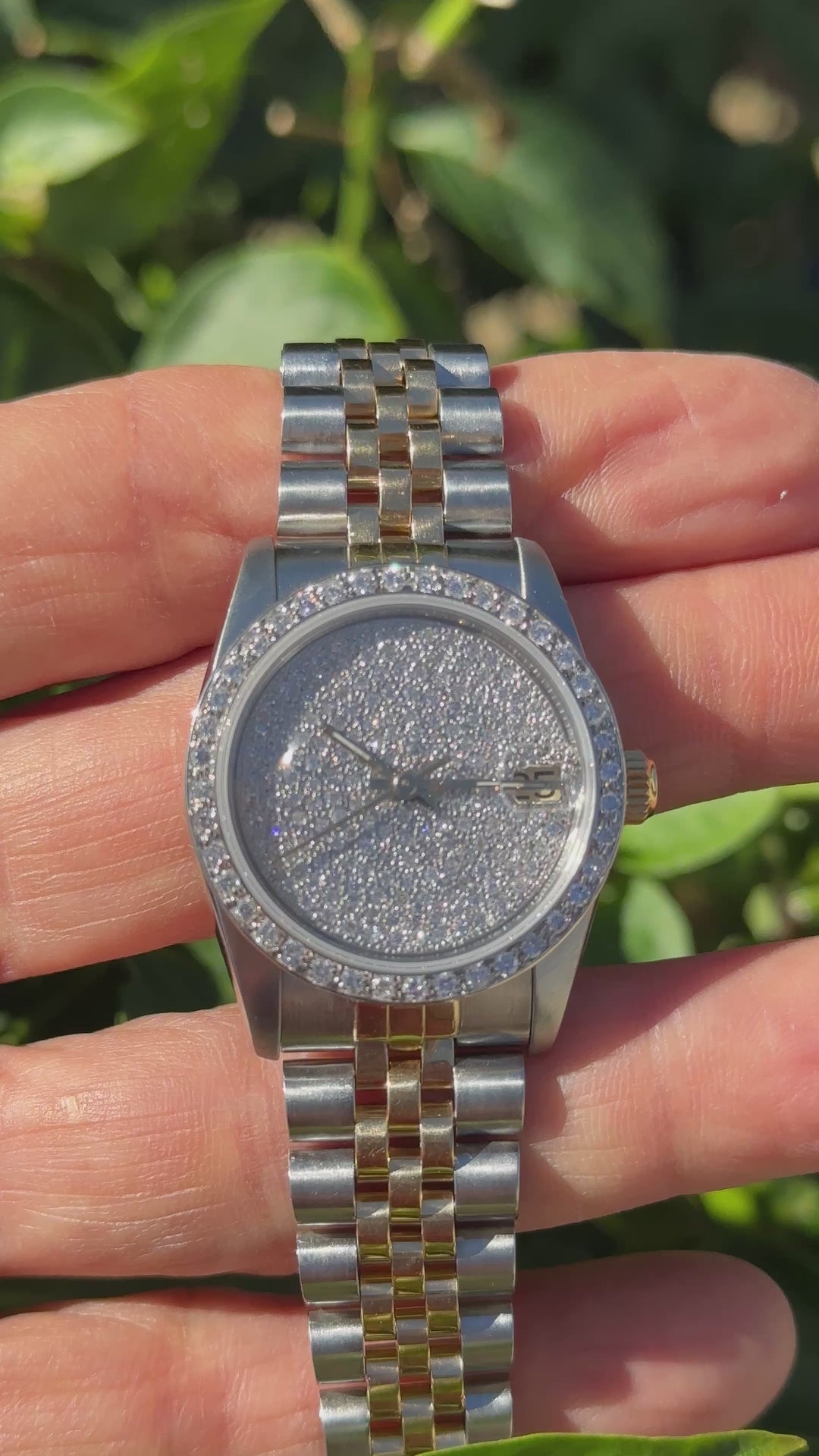 18 karat 2-Tone Rolex Datejust 31 mm Watch 4ctw Diamond Pave Dial and Bezel