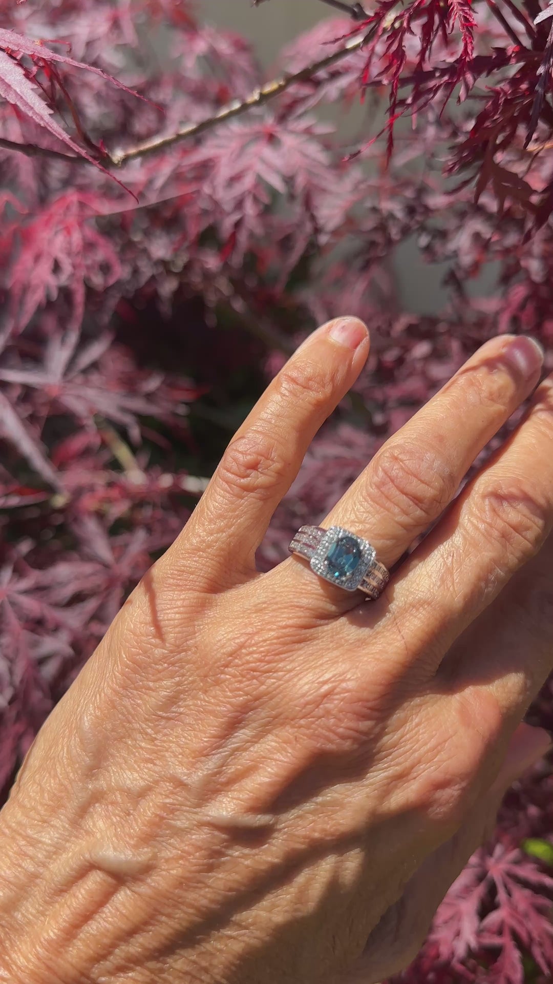 London, Blue Topaz Diamond Halo Princess 2.50ctw Wide Band Ring