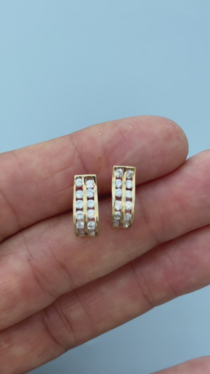 14K Yellow Gold Double-Row Channel-Set Diamond Wave J-Hoop Earrings 0.85 CTW