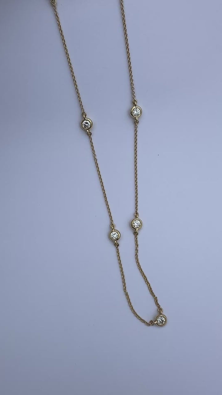 Modern 18 karat Yellow Bezel-Set 7-Diamond Station Necklace 1.40 Ct VS F/G