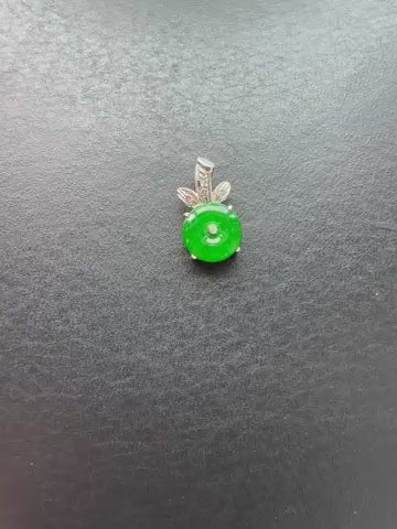18kt Deep Green Jadeite Disc and Diamond Bow-tie Pendant Drop
