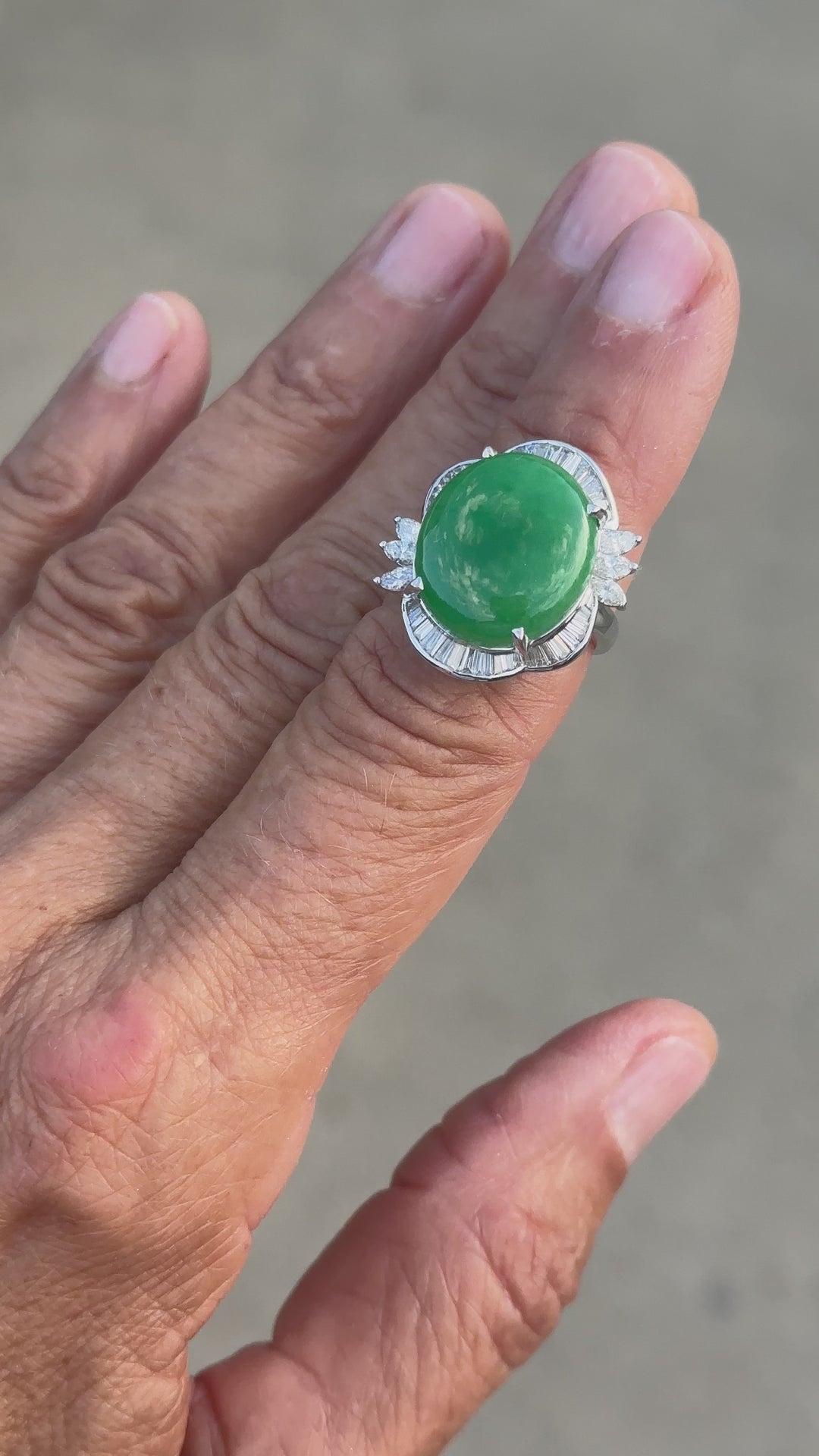 15 Ct. Jadeite and Diamond Ballerina Ring 14Kt White Gold