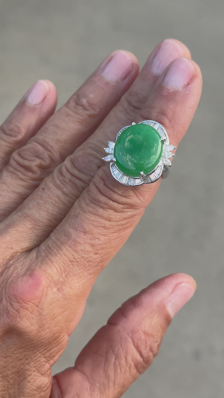 15 Ct. Jadeite and Diamond Ballerina Ring 14Kt White Gold