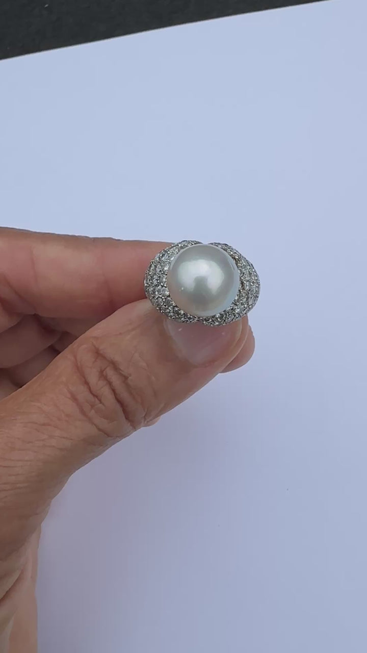 12 mm White South Sea Pearl & 1.80 CTW Pavé Diamond Cocktail Ring