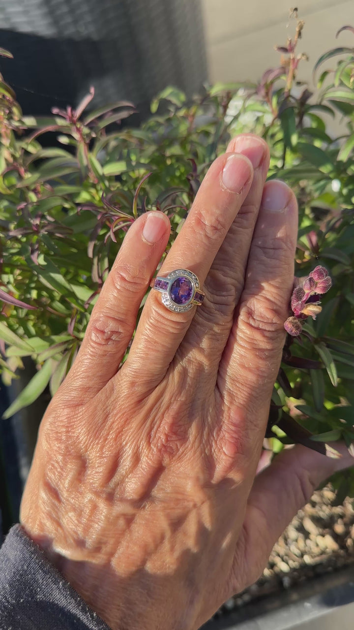 14 karat art deco style Amethyst halo Ring