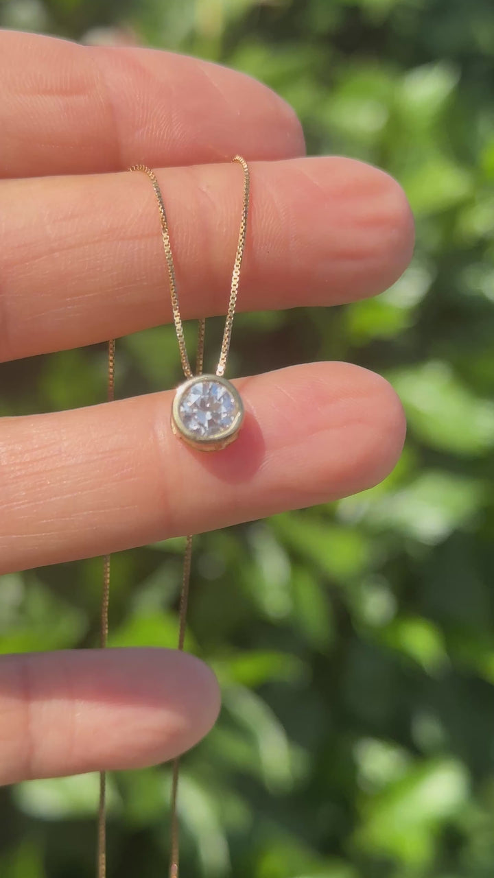 Brilliant .98 Carat Round Natural Diamond Pendant 14Kt Bezel Set SI1-H
