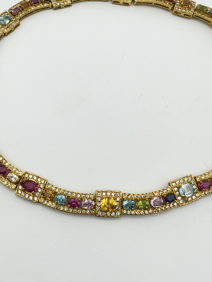 Colored Gemstone 20" Necklace 18Kt Yellow Gold Electroplated