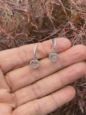 14 karat white gold Heart huggy earrings, .90 carat diamonds