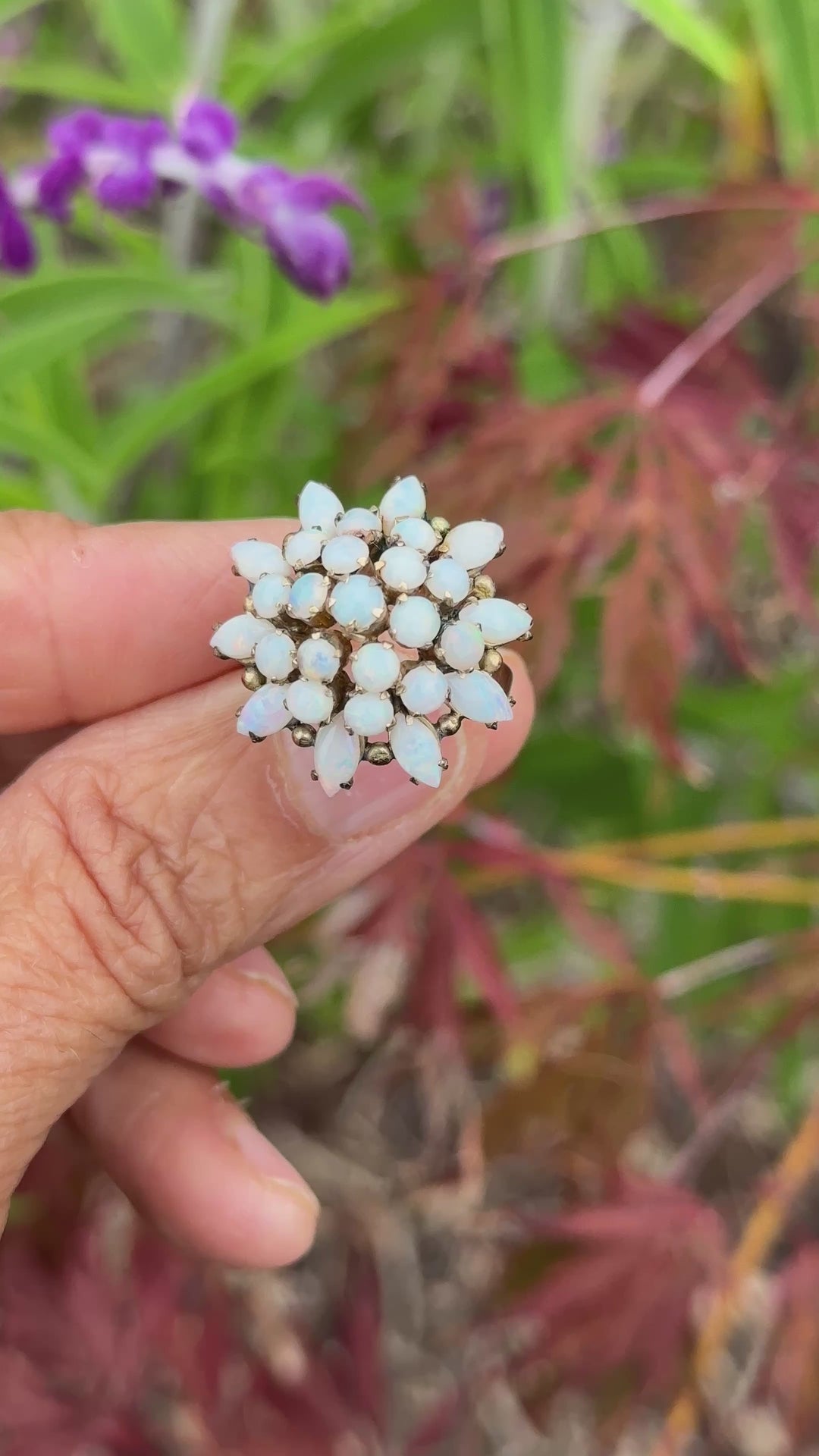 18 karat rose gold fire, opal cluster ring 24 mm