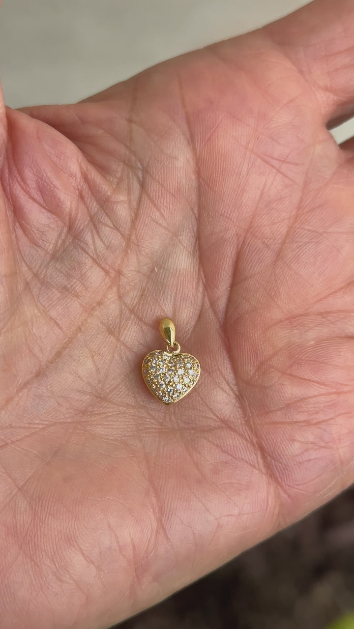 18 karat Diamond Heart, Puff-Style Pendant 1" Length