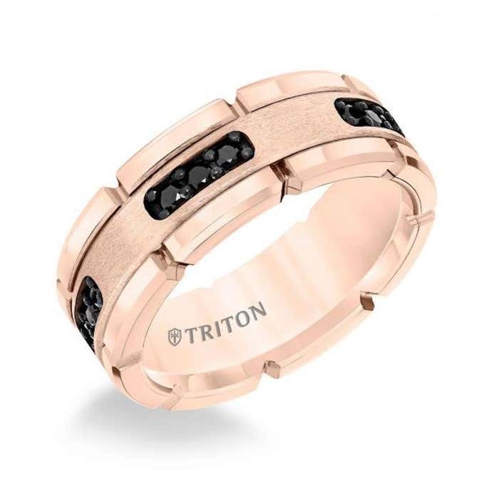 Triton Rose Tungsten Carbide Black .33 ct Diamond Comfort Fit Band Size 10.5mm