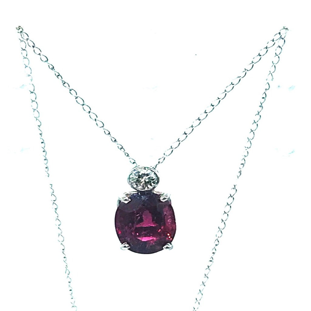 2 ct Red Tourmaline and Diamond Pendant 14 Ktt