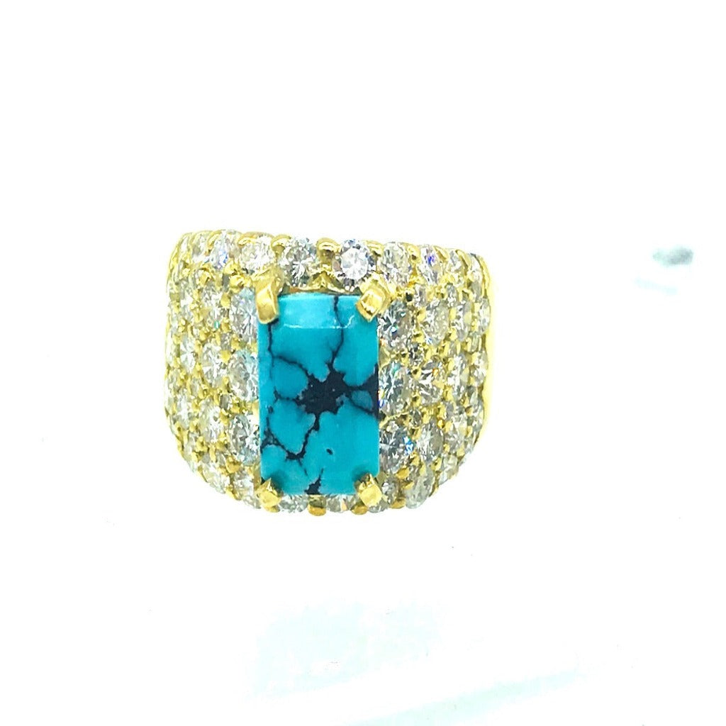 18Kt Band Ring with Turquoise VS F-G Color 2.50 ctw
