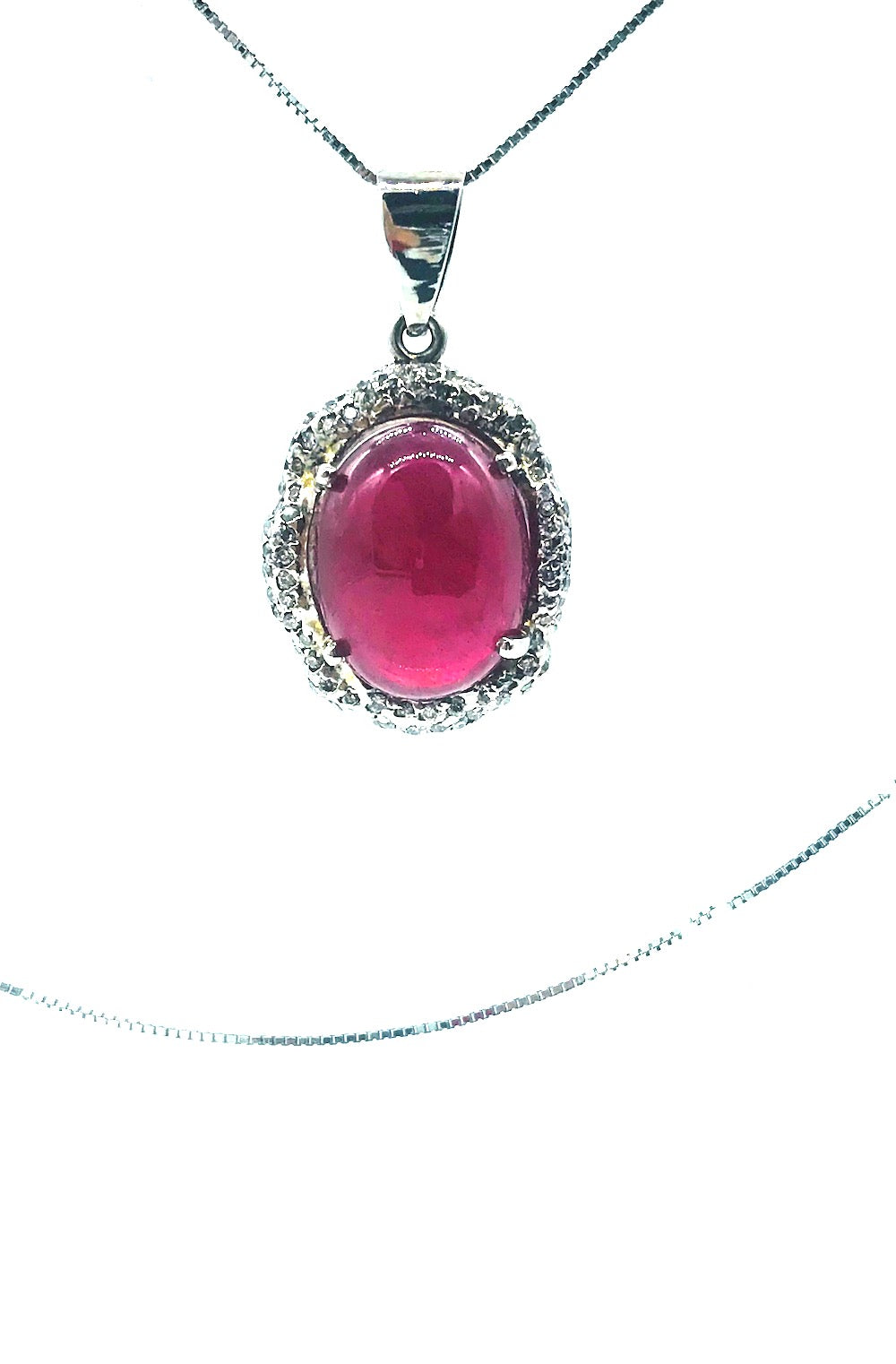14K Cabochon Ruby and Diamond Pendant 5.80 Ct TW