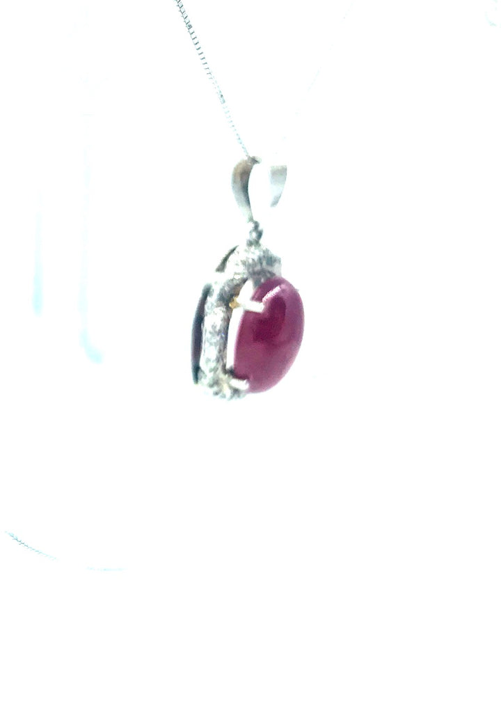 14K Cabochon Ruby and Diamond Pendant 5.80 Ct TW