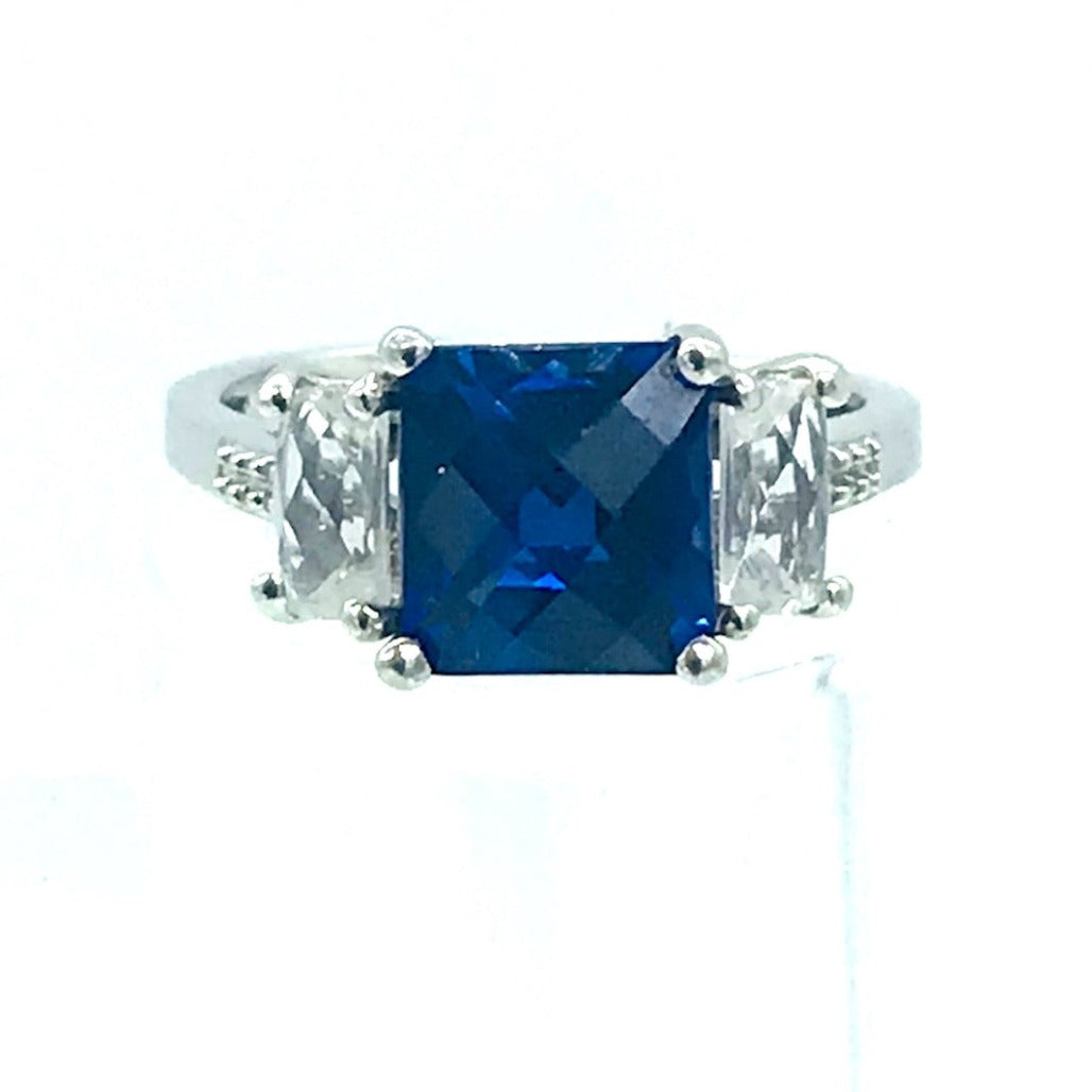 7MM 3-stone Blue Ring Sterling Silver