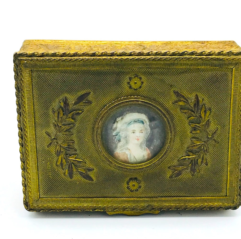 1800's France Porcelain Box Hand Painted Cameo Vermeil Gilded