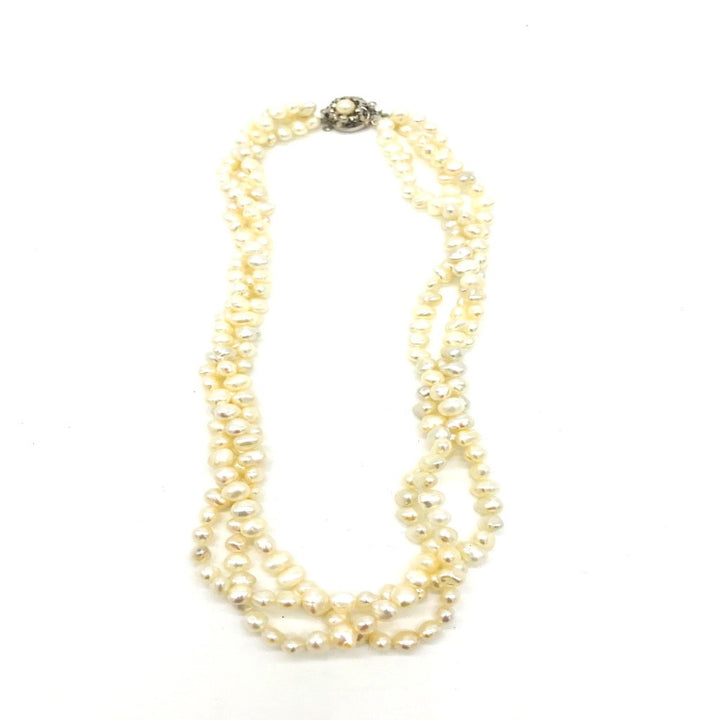 Triple  Freshwater White Pearl 17" Strand Necklace