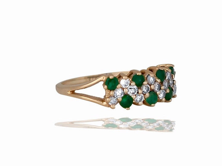 14Kt Emerald and Diamond Gold Ring 1.00 Ct Total Weight