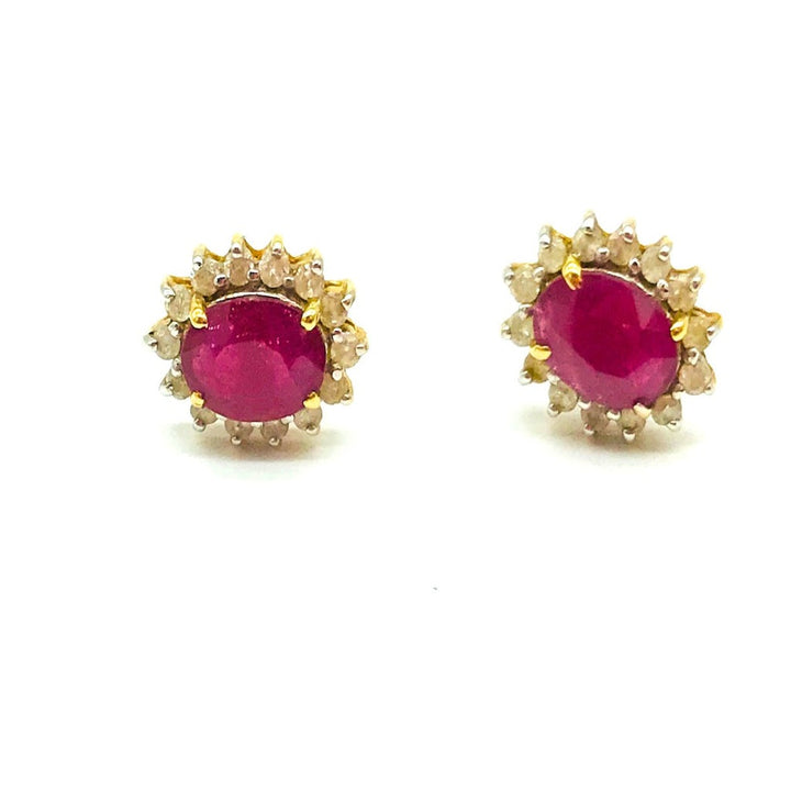.90 ct Burma Genuine Red Ruby and Diamond  Earrings Halo 14 Karat