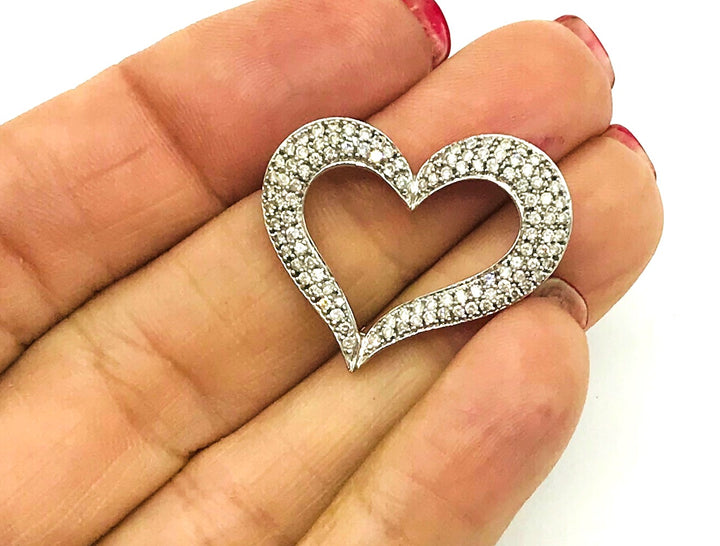 14Kt White Gold Heart Diamond Pendant 1.00 Ct
