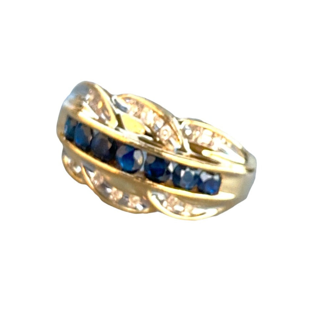 14 Karat Yellow Gold Sapphire and Diamond Ring .57 Carat