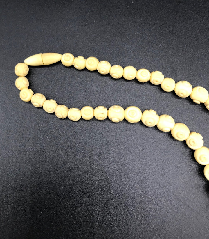 African Hand-Carved Bead Necklace 15" Length