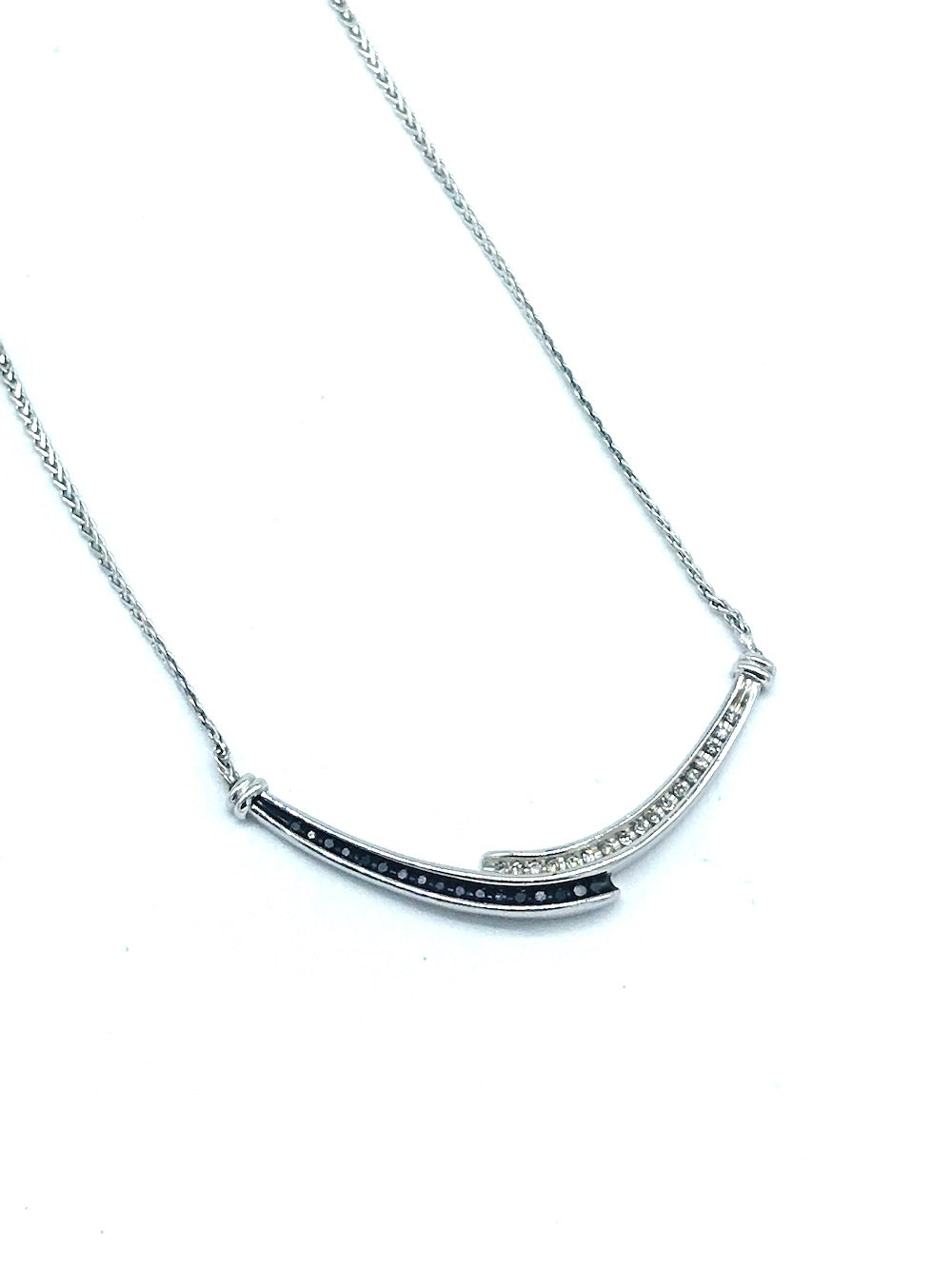 14K Black and White Diamond Necklace .38 Carat Contemporary