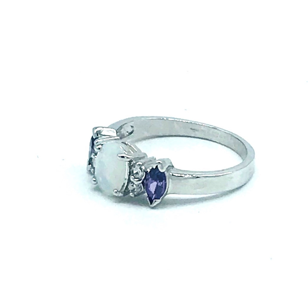 Opal and Amethyst Ring Sterling Silver