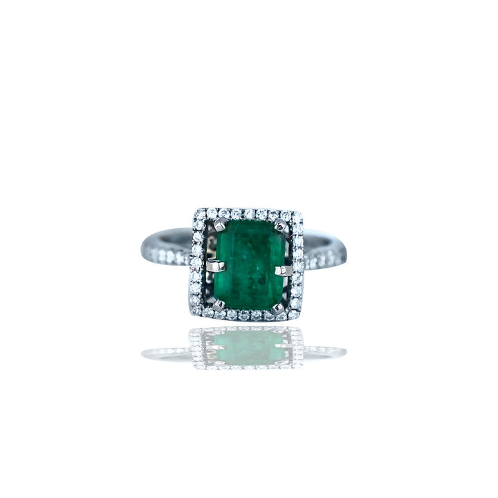 2.48 TCW Colombian Emerald and Diamond Halo Ring
