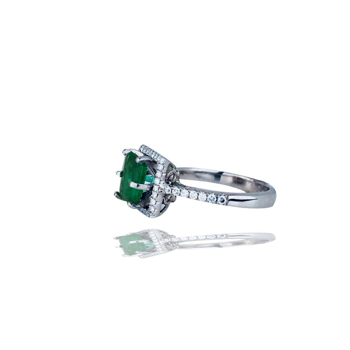 2.48 TCW Colombian Emerald and Diamond Halo Ring