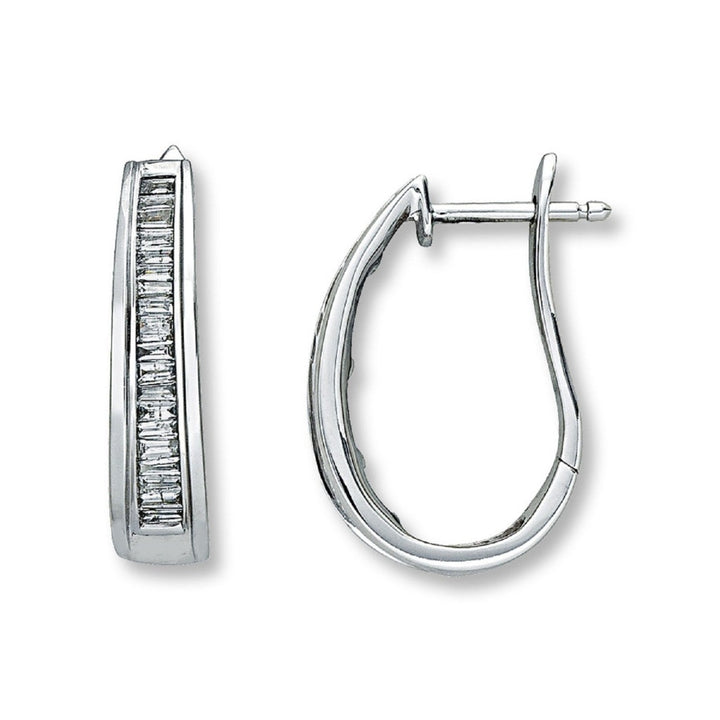14K Diamond Hoop Earrings Baguette .75 TCW