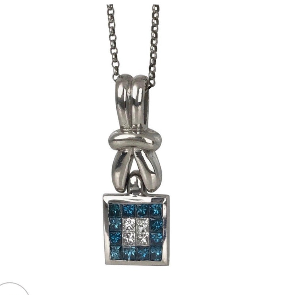 Blue & White Diamond Necklace 1.50 Carat Invisible Style 18 Karat