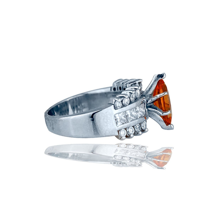 Orange Garnet and 1 Carat Diamond Ring 14 Karat