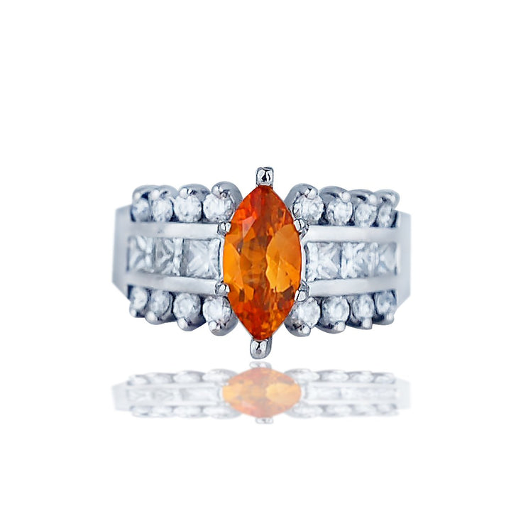 Orange Garnet and 1 Carat Diamond Ring 14 Karat