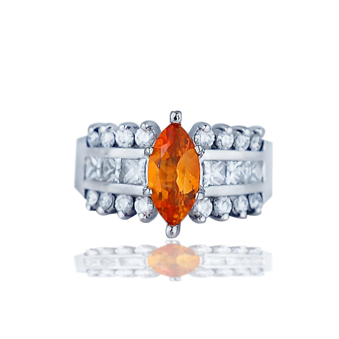 Orange Garnet and 1 ct Diamond Ring 14kt